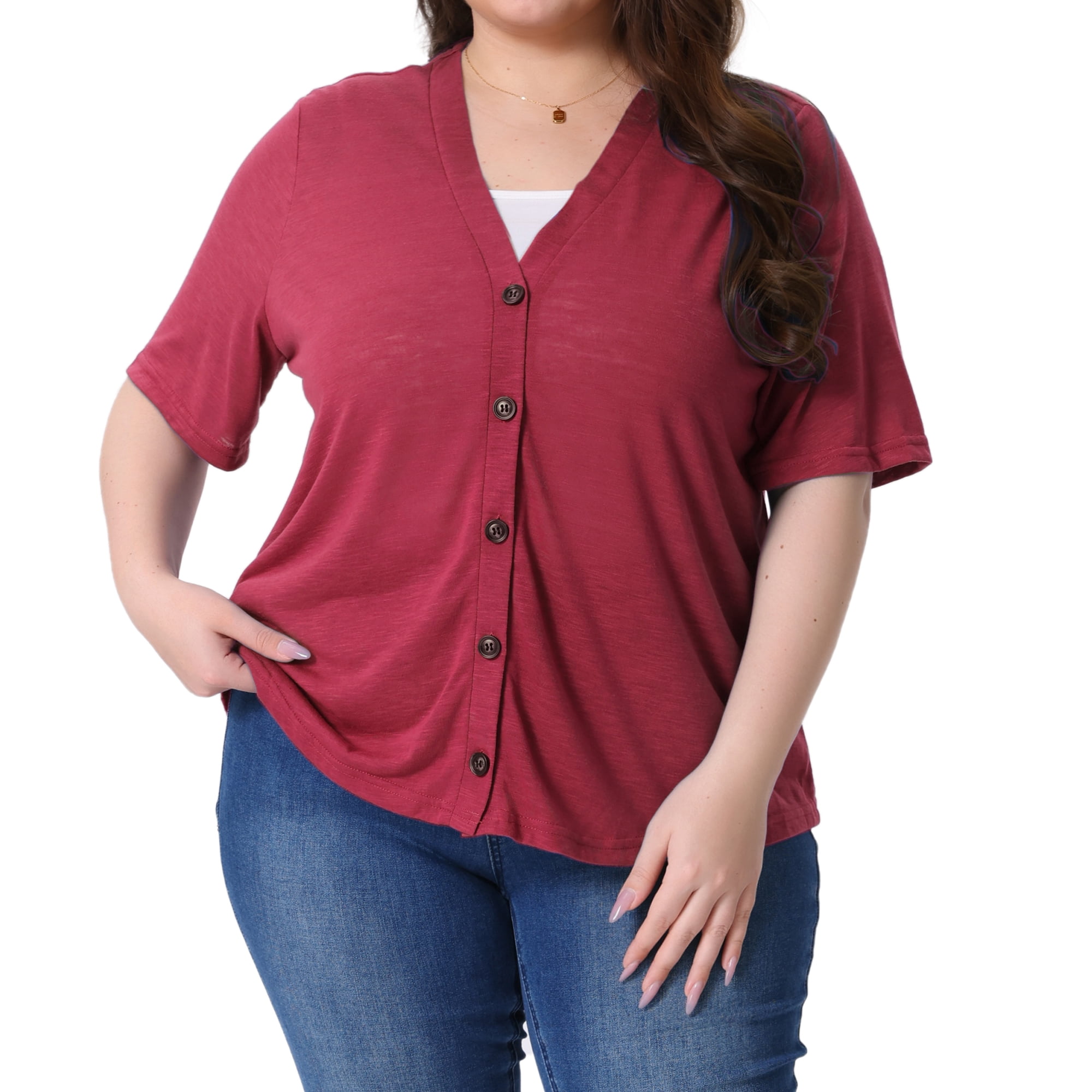 DARING DIVA Women's Plus Button Down Sheer Knitted Sweater 4X Burgundy