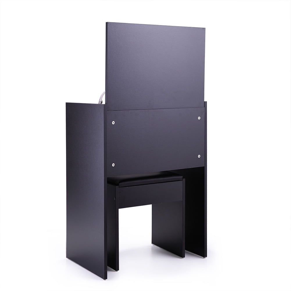 Kadyn Vanity Table and Stool Set, Dressing Table Writing Desk with Flip Top Mirror Makeup and Cushioned Stool, Black Kadyn Vanity Table and Stool Set, Dressing Table Writing Desk with Flip Top Mirror Makeup and Cushioned Stool, Black