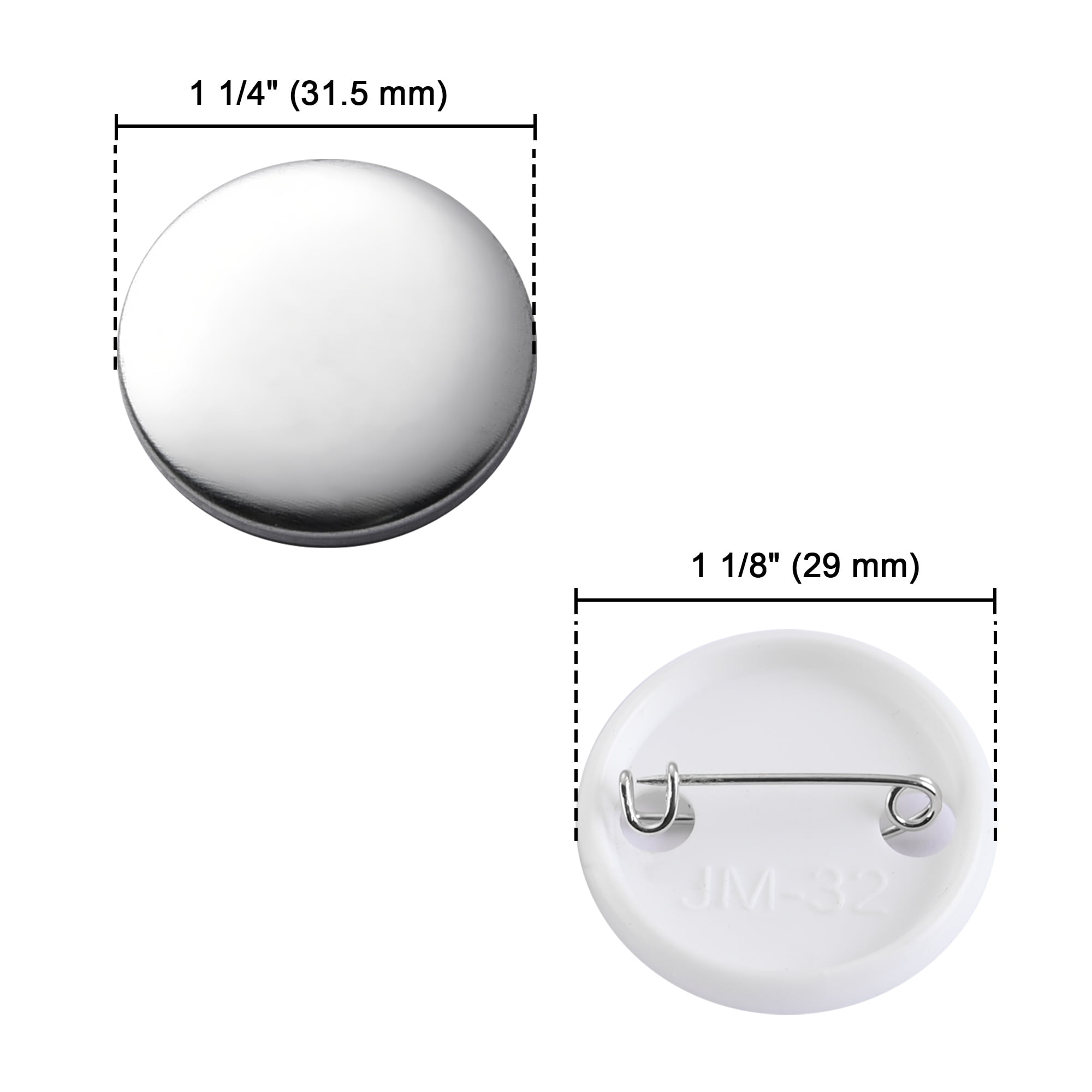 Happizza 500 Sets 32mm(1.25 inch) Blank Pin Back Button Parts for Button  Maker Machine 32mm, Round Badge Making Supplies, Includes Metal Cover