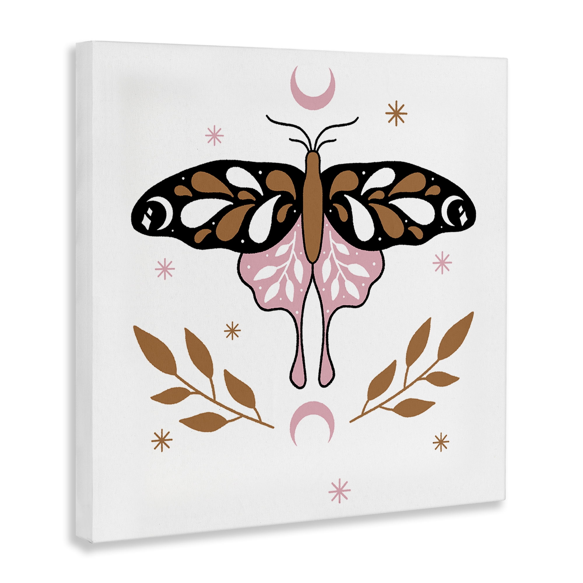 Stupell Industries Moth & Crescent Moons Animals Painting Wrapped Canvas Art Print Wall Art, 17 x 17