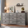 thumbnail image 3 of Winkalon Gray Dresser for Bedroom, Modern Farmhouse Wide 9 Drawer Dresser, Wood Chest of Drawers for Living Room, Bedroom, Hallway, 3 of 9