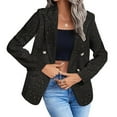 thumbnail image 6 of Women Woolen Coat Suit Jackets Fashion Plaid Open Front Notch Lapel Business Casual Work Office Blazer Trench Coat Dark Gray Large, 6 of 6