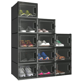 Clemate 15 Pack Shoe Storage Boxes, Clear Plastic Stackable Shoe Organizer  for Closet, Shoe Box with Magnetic Door, Foldable Shoe Storage Bin, Sneaker