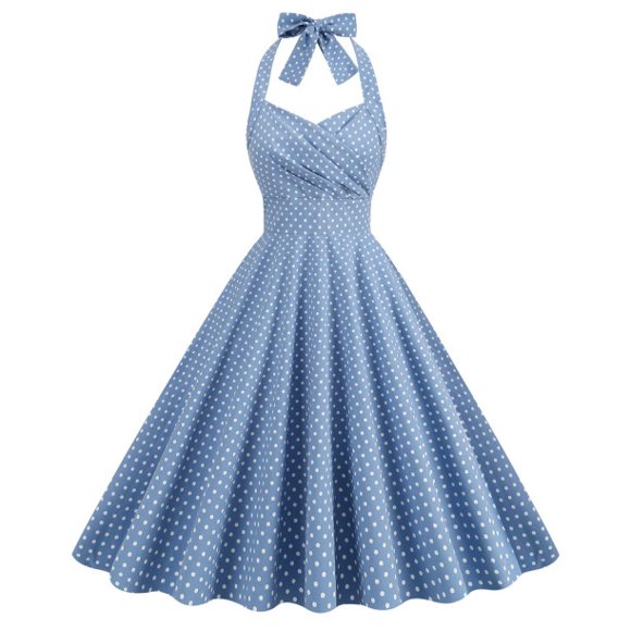 Pisexur Retro Polka Dot Dresses for Women Vintage 1950s Halter Cocktail Party Swing Dress 50's 60's Prom Dress Rockabilly Dresses