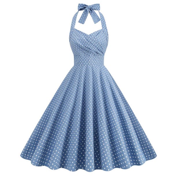 Pisexur Robes Rétro à Pois pour Femmes Vintage des Années 1950 à Col Licou Cocktail Robe de Soirée Évasée Robe de Bal des Années 50 60 Robes Rockabilly