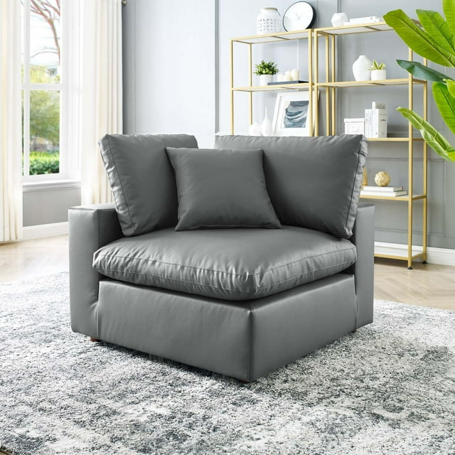 Modway Commix Down Filled Overstuffed Vegan Leather Corner Chair, Gray