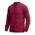thumbnail image 3 of BVWKPCV Renaissance Men Costume Shirt Line Cotton, Medieval Pirate Tunic Lace-Up Viking Blouse Wine L, 3 of 5