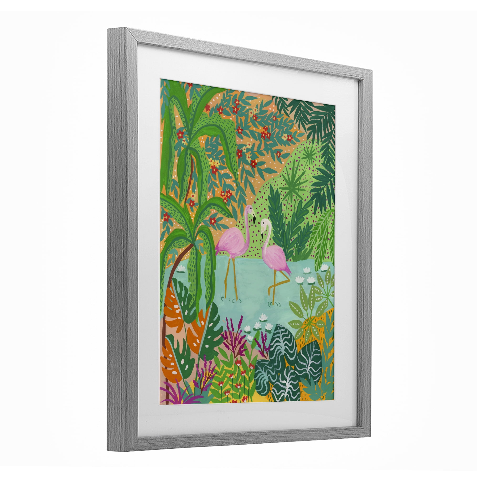 Stupell Industries Flamingos in Dotted Pond Gray Framed Print Under Glass, design by Nabeela Rumi