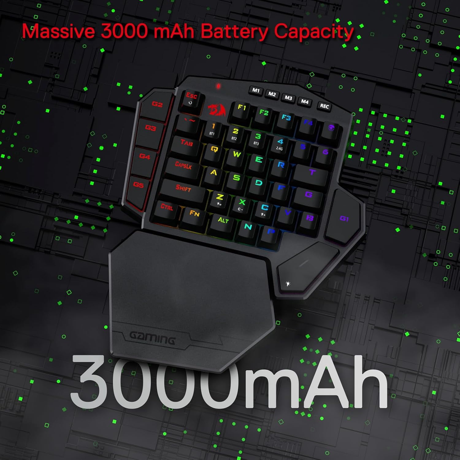 Redragon K585 PRO Wireless One-Handed Mechanical Keyboard, 42 Keys 3-Mode RGB 40% Gaming Keypad w/ 7 Onboard Macro Keys, Detachable Wrist Support, Rechargeable Battery (Blue Switch)
