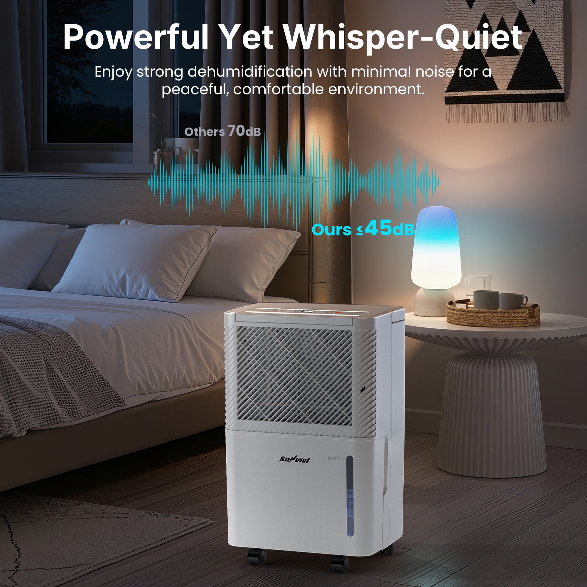 Heynemo Dehumidifier 1500 Sq Ft with 71oz Water Tank & 24H Timer, Quiet Portable Dehumidifiers for Basement, Bedroom, Bathroom, RV