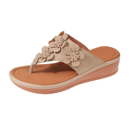

dmqupv Sandals for Women Flat Wide Width Decorative Clip Toe Slope Heel Slippers Nine Sandals for Women 7 Sandal Beige 7