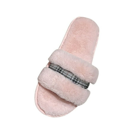 

Toyfunny Women Warm Plaid Solid Colors Plush Soft Slippers Indoors Floor Bed Room Shoes
