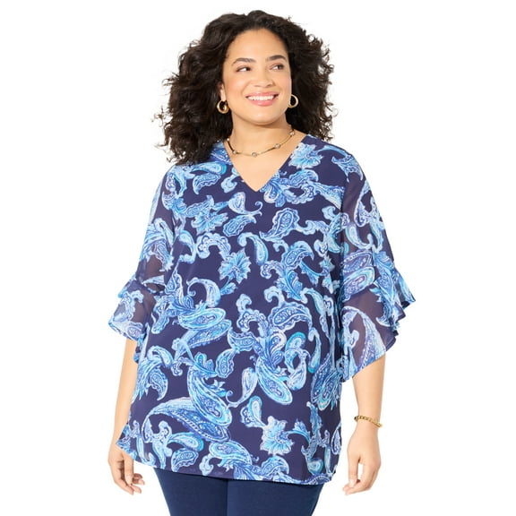 Catherines Women's Plus Size Petite Juliette Bell-Sleeve Blouse