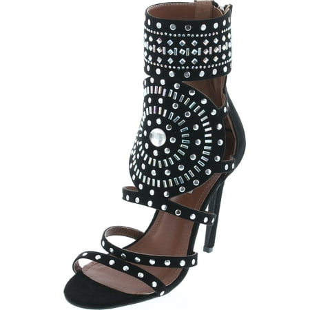 

CAPE ROBBIN Blaire-5 Womens Open Toe Strappy Cuff Stiletto High Heel Rhinestone Sandals Black 6.5