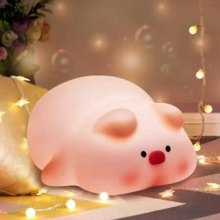 MYKOMI Piggy Night Light for Kids Baby Room Light Night Cute Piggy Silicone Lamp Nursery Nightlight with Charging Port 3 Level Dimmable Rechargable Bedside Touch Night Light for Bedroom Office
