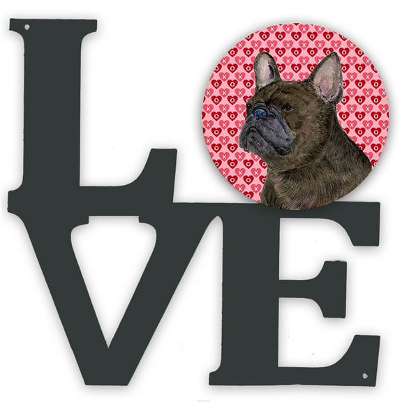 French Bulldog Hearts Love and Valentines Day Portrait Metal Wall Artwork LOVE