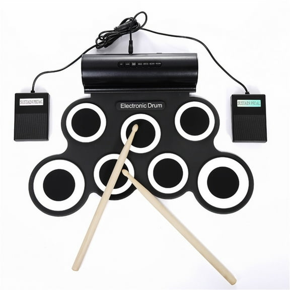 Electronic Drum Pad Set: Dual Speakers Portable 9-Pads Electric Practice Drum MIDI Game Link 4 Hours Life Great Gift for Music Beginners