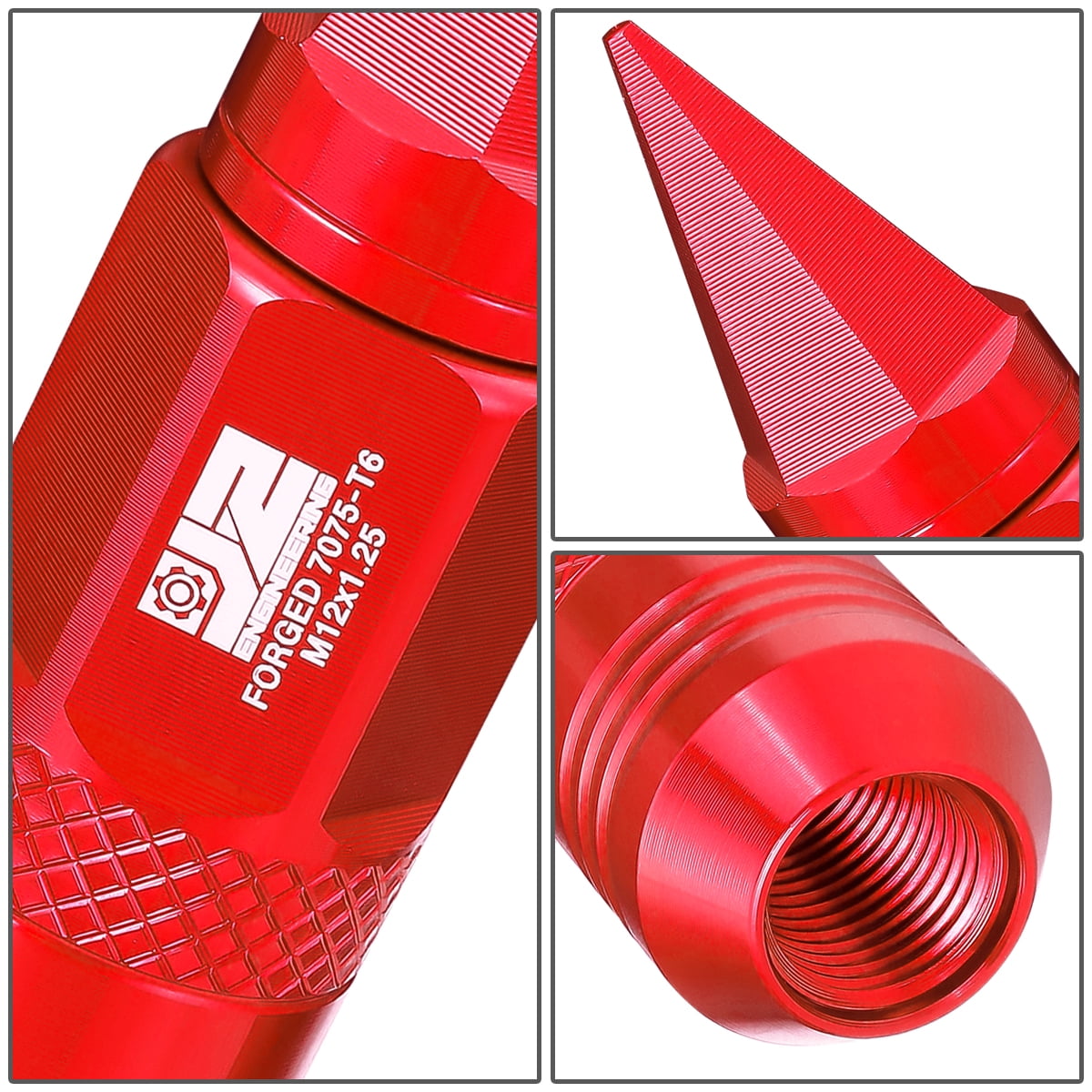 J2 Engineering 20Pcs Red M12 x 1.25 Lug Nuts Open End Aluminum Replacement with Drive Extension Adapter J2-LN-T7-029-125-RD