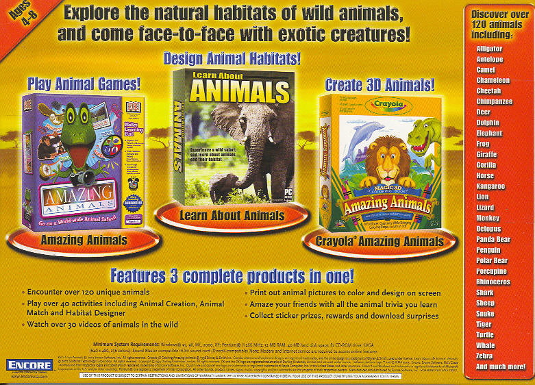 Download Set Of 3 Products About Animals On 2 Cdroms Crayola Magic 3d Coloring Book Learn About Animals Amazing Animals Walmart Com Walmart Com