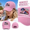 thumbnail image 6 of JULMCOMO 9/11 25th Anniversary Washed Cotton Baseball Cap We Will Never Forget Remember Patriotic Hat American Flag 2001‑2026 Hat for Men Women Pink, 6 of 7