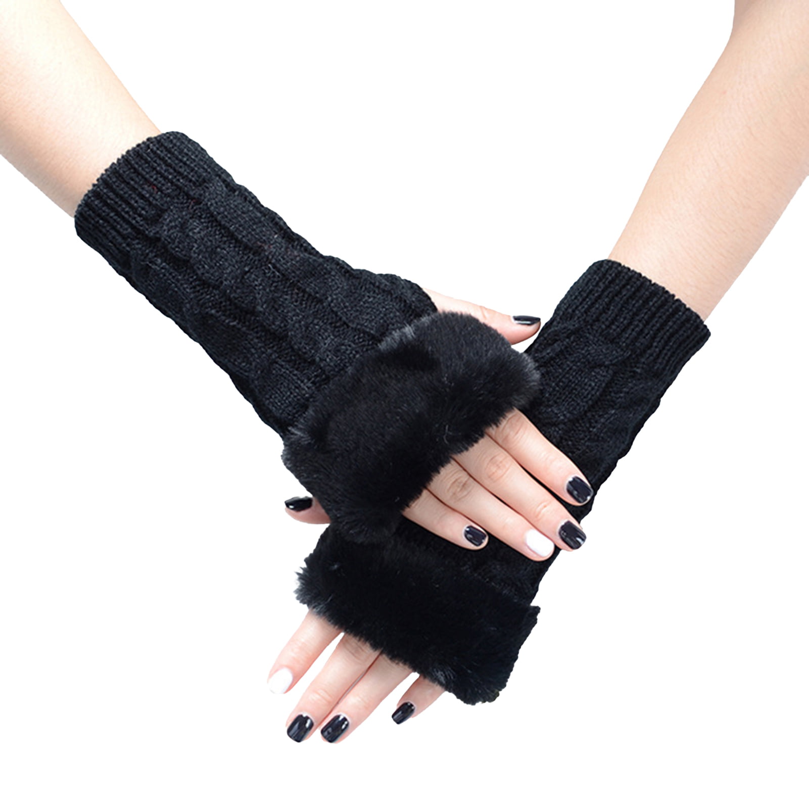 1 Pair black Gripper thermal one size stretch magic driving gloves men womens
