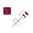 thumbnail image 1 of 1.25Ct Princess Pink Sapphire Basket Stud Earrings 14k White Gold V-Prong Set AAA Quality, 1 of 1