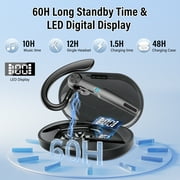 سماعة بلوتوث، سماعة بلوتوث بأذن واحدة مع ميكروفون ENC مع صوت ستيريو HiFi، سماعة رأس لاسلكية V5.3 مع وقت تحدث 72 ساعة مع علبة شحن 400 مللي أمبير للهواتف المحمولة التي تعمل بنظام iOS وAndroid، باللون الأسود