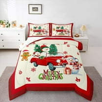 Manfei Red Truck 2pcs Bedding Comforter Set,Xmas Snowman Twin Comforter Sets,Happy New Year Bedding Set,Lightweight Christmas Bedroom Decoration,Reversible