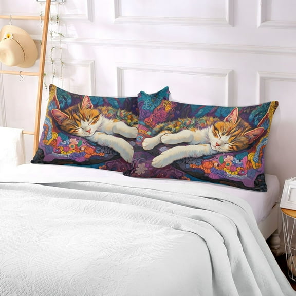 Pillow Case Plush Pillow Artistic Cat with Moon Case standard size/King size/Queen size Bed Pillow Pillowcases