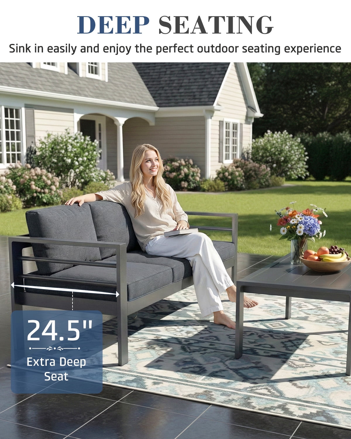 AECOJOY Aluminum Outdoor Furniture Set 7 Pieces Sectional Sofa Patio Conversation Set - Dark Gray