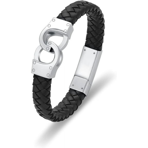 Handcuffs Shape Urn Bracelet for Ashes Genuine Leather Cross Cremation Jewelry Keepsake Bangles for Human Pet Memorial Urn Locket