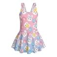 thumbnail image 4 of COEQINE Girls One Piece Swimsuit for Swim Lessons & Beach Play, Cute Swim Dress with Skirt & Liner, Scoop Neck Fixed Wide Strap V-Back Swimwear, Ages 5-6, Easter Bunny Pink Blue Gradient, 4 of 8