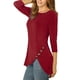thumbnail image 4 of INSPIRAR CHIC Blusas de Mujer Cuello Redondo Manga 3/4 Decoración de Botones Dobladillo Irregular Estilo Casual S Burdeos, 4 of 7