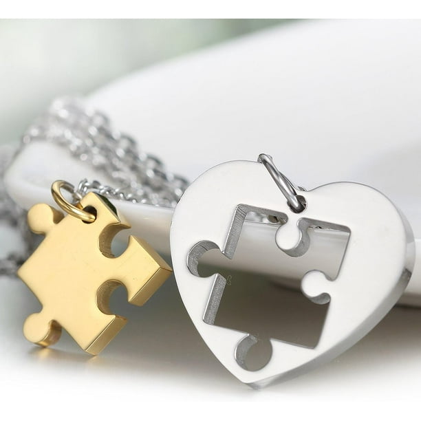 Pulseras Personalizadas Collares De Pareja Acero Inoxidable - Rompecabezas De Corazón - Regalo Para San Valentín O Aniversario Parejas Con Iniciales