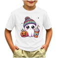 thumbnail image 2 of Zaveiop Kids Halloween T Shirt Cute Ghost Graphic Short Sleeve Crew Neck Girls Tee Holiday Size 8-9 Years, 2 of 5