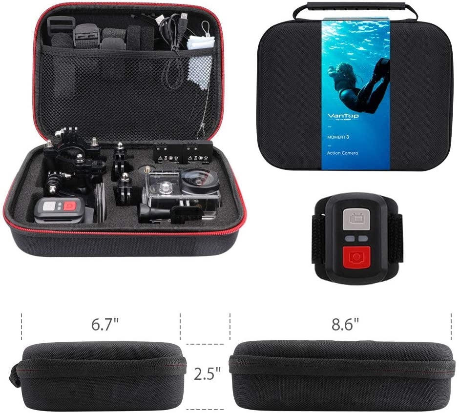 VanTop Moment 3 4K Action Camera w/Gopro Compatible Carrying Case,Remote 