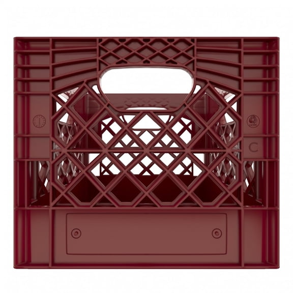 Heavy Duty Plastic Storage Milk Crate 16QT, Square Lattice Design, Stackable Utility Organizer Bin, 13x13x11 Inch, Made in USA (Brown)