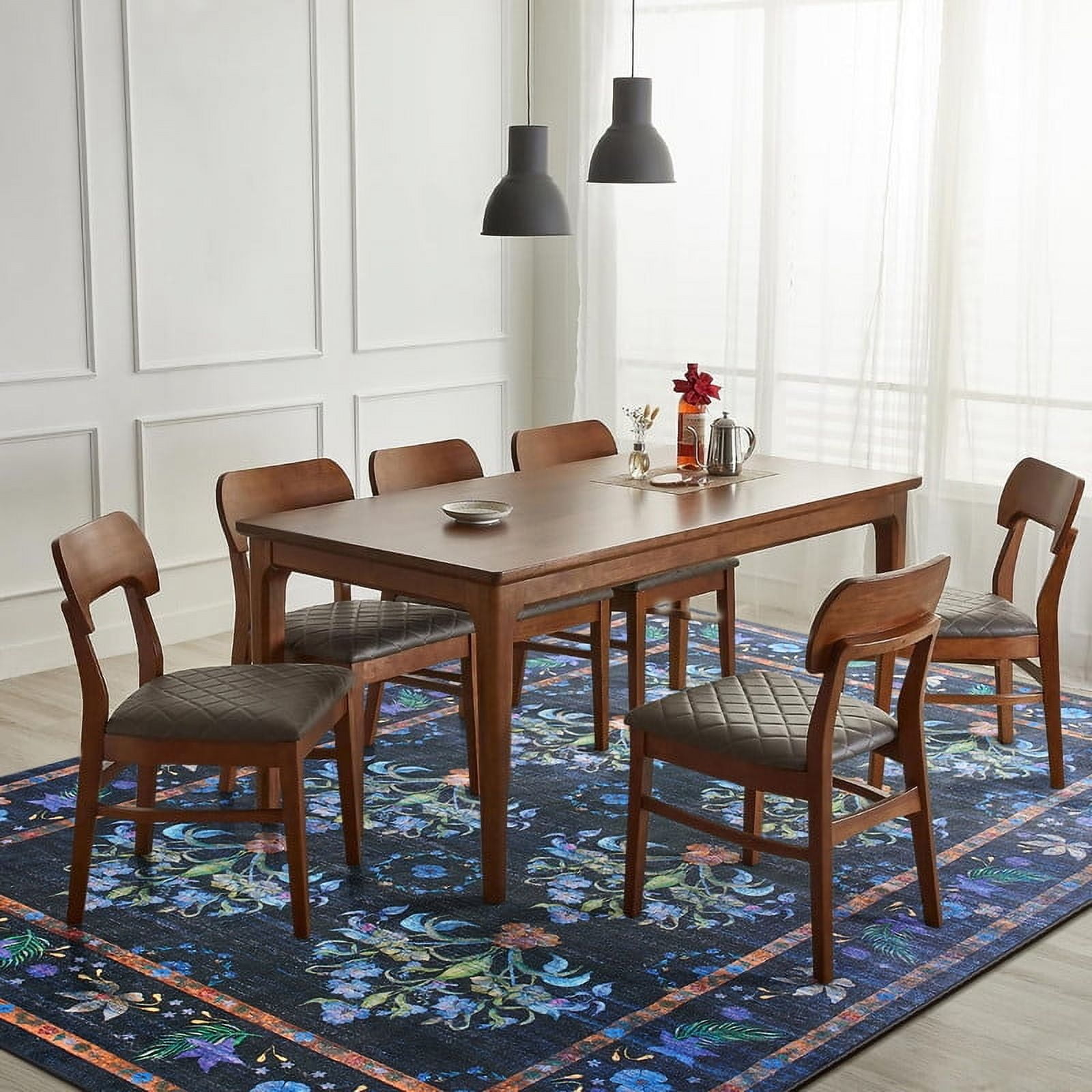 Jamfeel Rugs for Living Room Classic Boho Floral Print Floor Carpets Soft Low Pile Non-slip Washable Area Rug 4'x6' Black