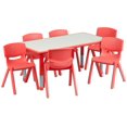 thumbnail image 1 of 23.625''W x 47.25''L Rectangular Red Plastic Height Adjustable Activity Table Set with 6 Chairs, 1 of 9