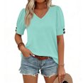 thumbnail image 5 of Womens Tops Short Sleeve Shirts Buttons V Neck Spring Fashion Summer Outfits Plus Size Dressy Casual Blouses Cyan S, 5 of 5