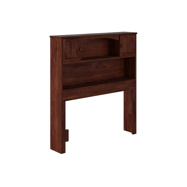 Pemberly Row Twin Wood Bookcase Headboard with Device Charger in Walnut