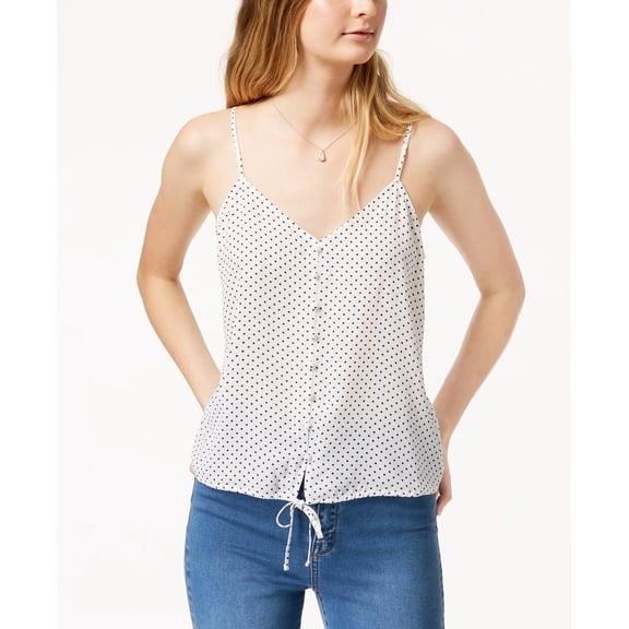 Hippie Rose Juniors Tie Front Cami Tank Top White Dot XS