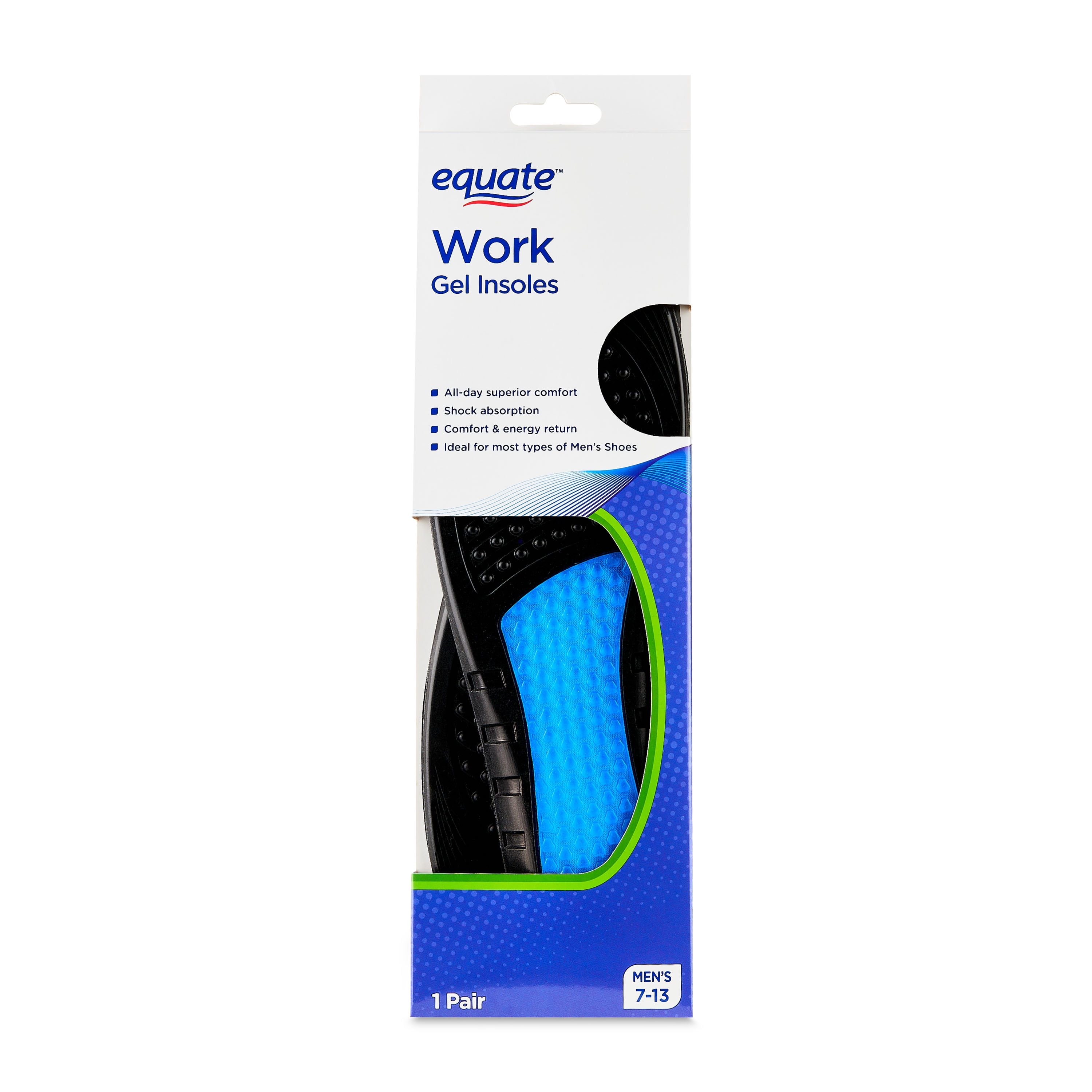 Equate Gel Insoles for Men 7-13, Shock Absorption Cushioning