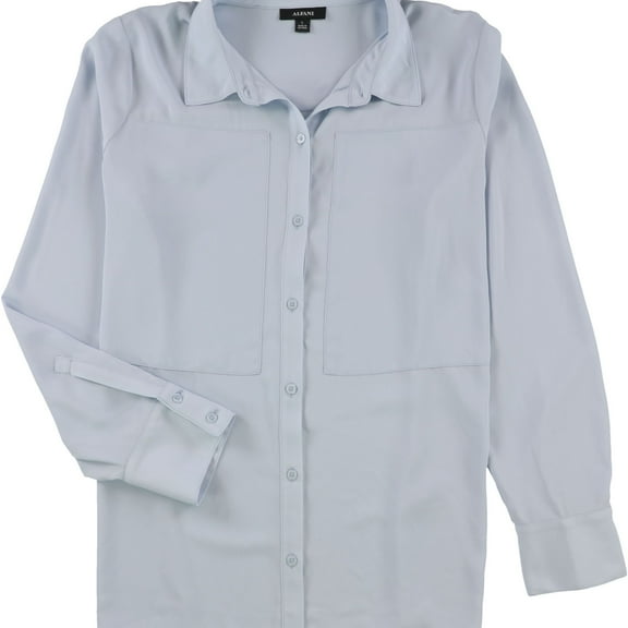 Alfani Womens Seamed Button Up Shirt, Blue, Medium
