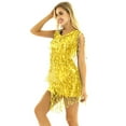 thumbnail image 3 of Aiihoo Women Shiny Metallic Tassel Latin Samba Tango Dress Sleeveless Dress 1920s Cocktail Party Gold M, 3 of 7