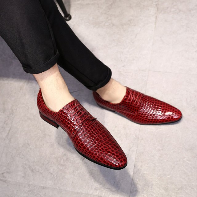 Zapatos de cuero sin cordones, zapatos de cuero brillante a la moda para hombres, zapatos de vestir casuales con punta puntiaguda para hombres (26,5 cm)