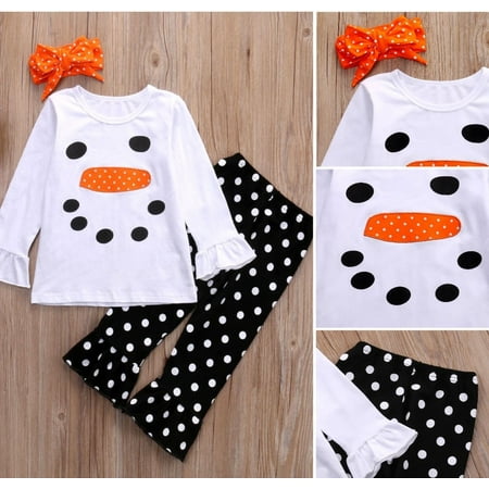 Toddler Kids Girls Clothes Infant Christmas Snowman Olaf Ruffle Polka Dot Outfits Set 1-7T
