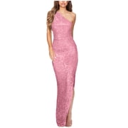 Njagoc3 Womens One - Shoulder Sequin Maxi Dress, Sparkly Party Gown, Wedding Guest & Gala Wear