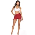 thumbnail image 2 of Women's High Waist Workout Shorts, Tummy Control Textured Yoga Sports Shorts with Side Drawstring, Red, M, 2 of 7