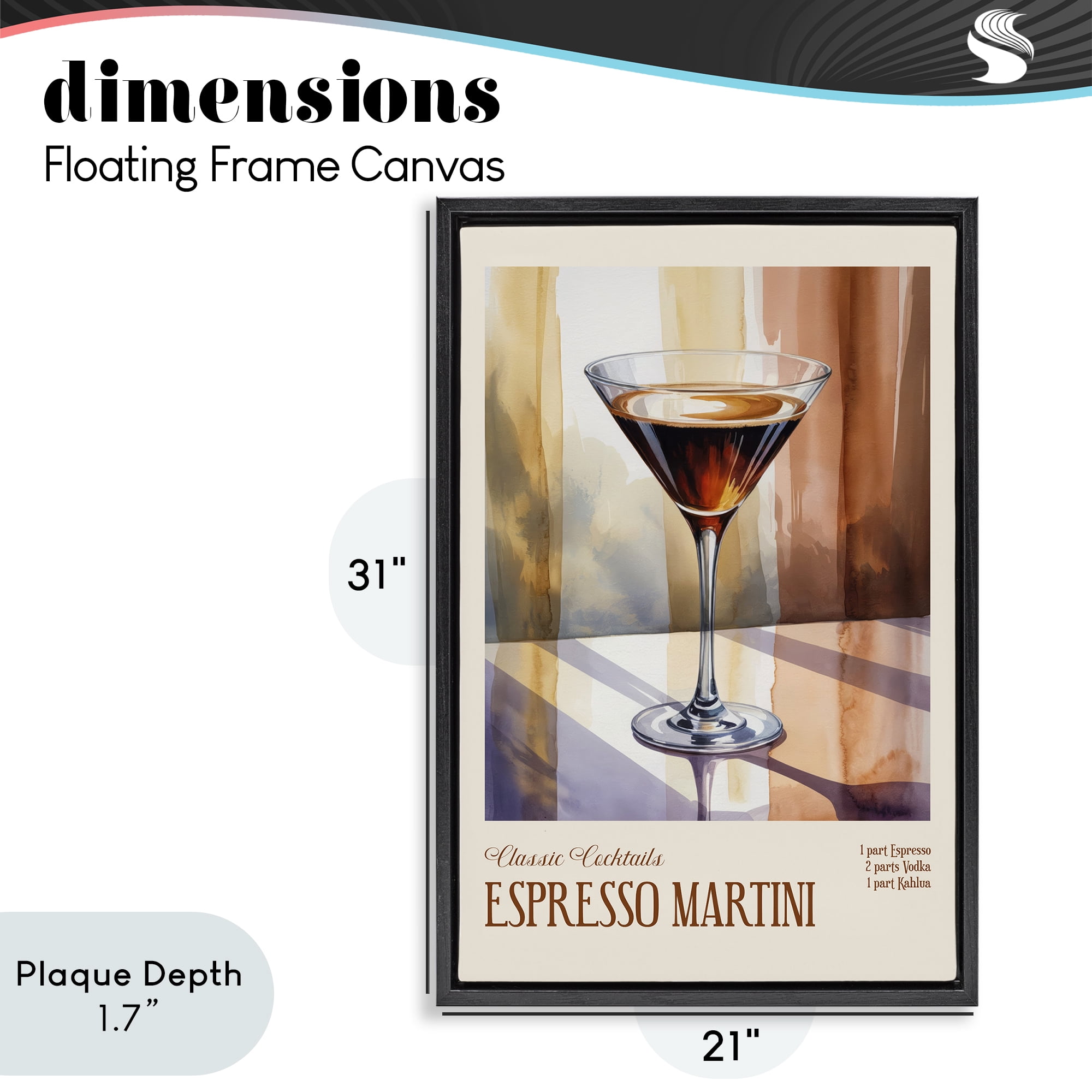 Stupell Industries Espresso Martini Sun Reflection Black Framed Floater Canvas Wall Art, design by Andreas Magnusson